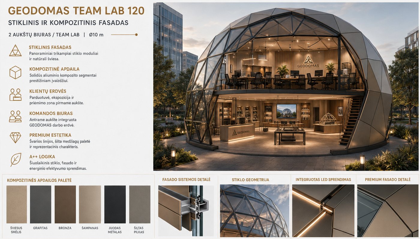 GEODOMAS 10 m LAB stiklo ir kompozito fasadas