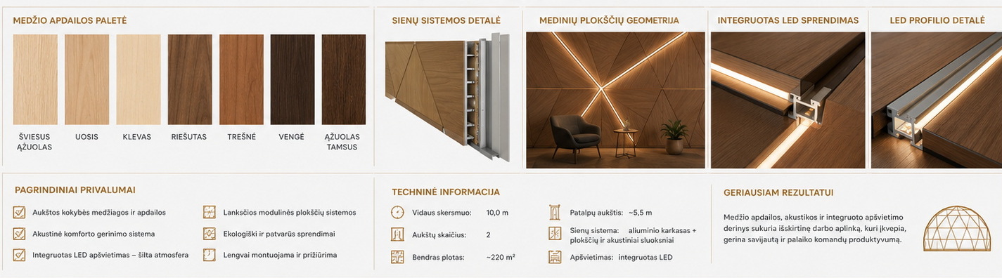 GEODOMAS vidaus apdailos medžiagos, sienų sistemos detalė ir integruotas LED apšvietimas