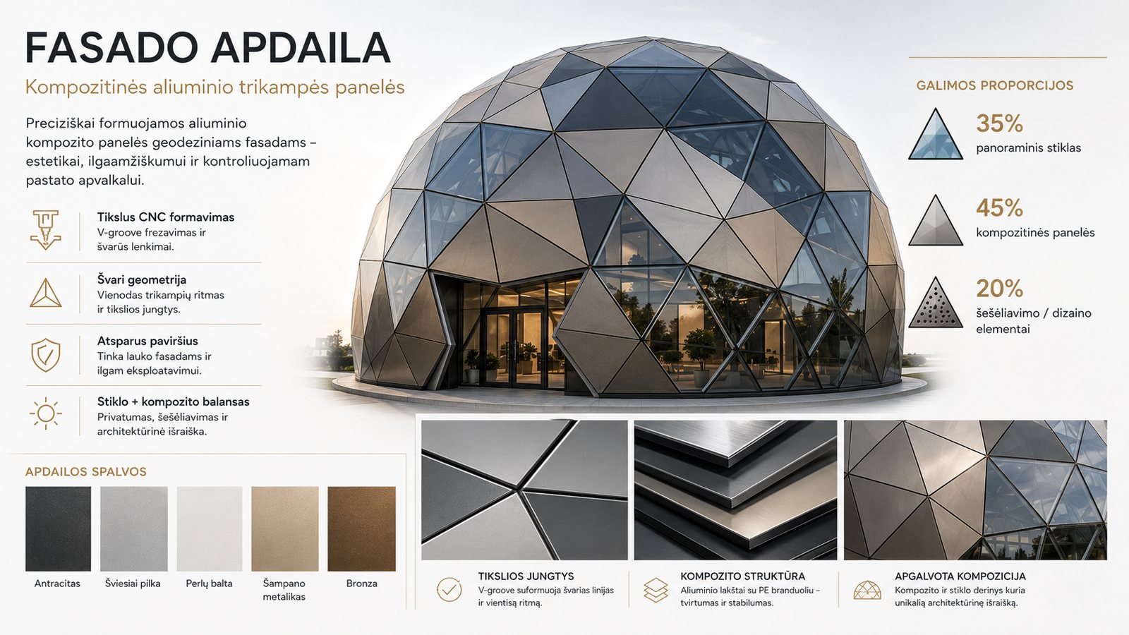 GEODOMAS kompozitinės aliuminio trikampės fasado panelės